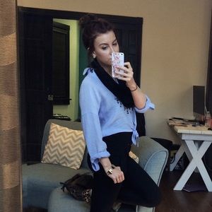 Blu Pepper Blue Chambray Crochet Shirt